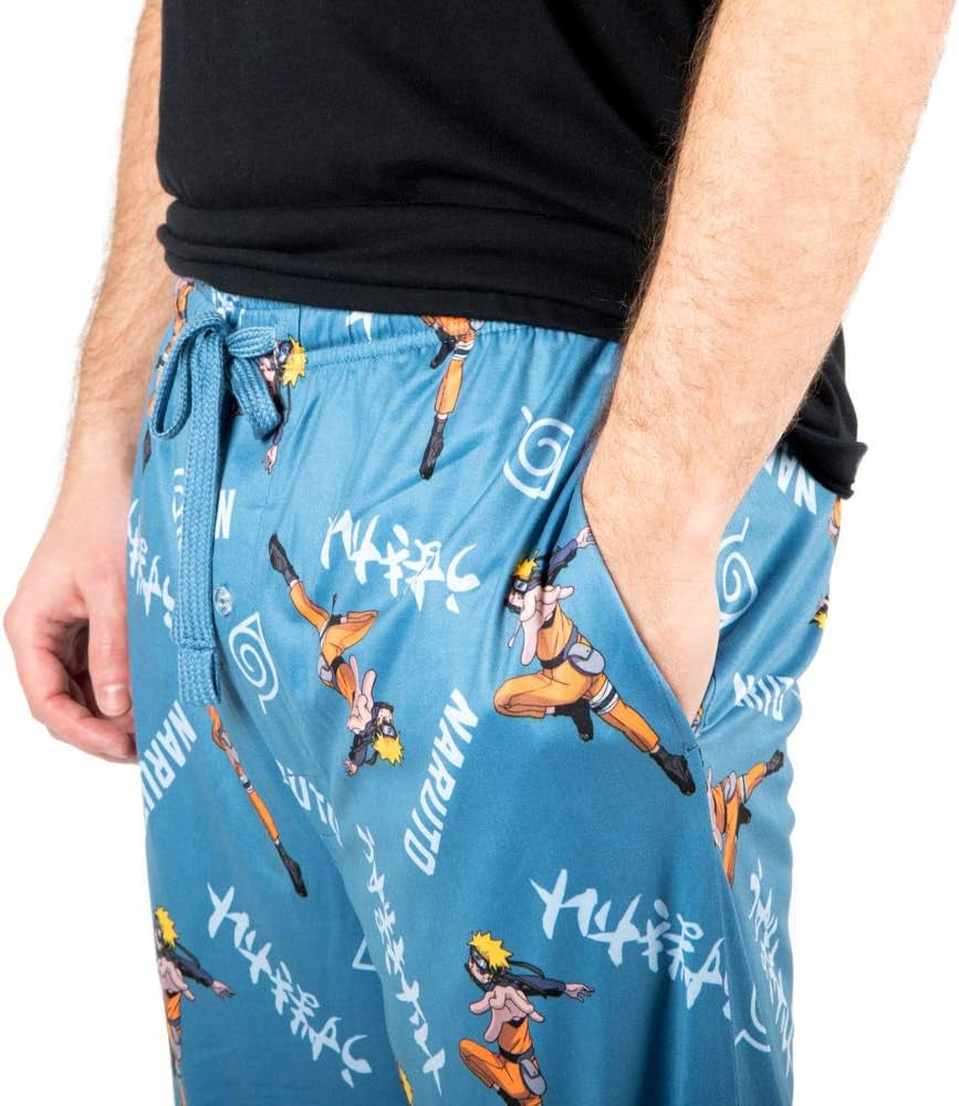 Naruto Shippuden Anime Cartoon Mens Blue All over Print Sleep Pajama Pants