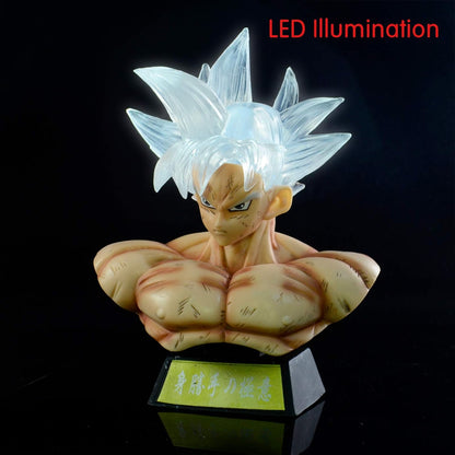 Super Saiyan Ultra Instinct Son Goku Bust Black Zamasu PVC Action Figure GK Collection DBZ Goku Figurine Model Toys Statue Home Car Decor (White Hair with LED)