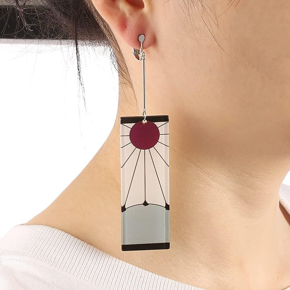 Anime Kamado Tanjiro Hanafuda Earrings - Kimetsu No Yaiba Hanafuda Earrings - Cosplay Accessories for Womens Girls