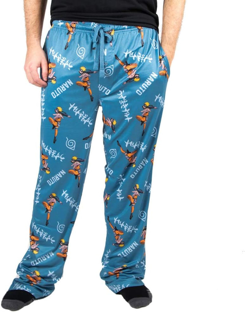 Naruto Shippuden Anime Cartoon Mens Blue All over Print Sleep Pajama Pants