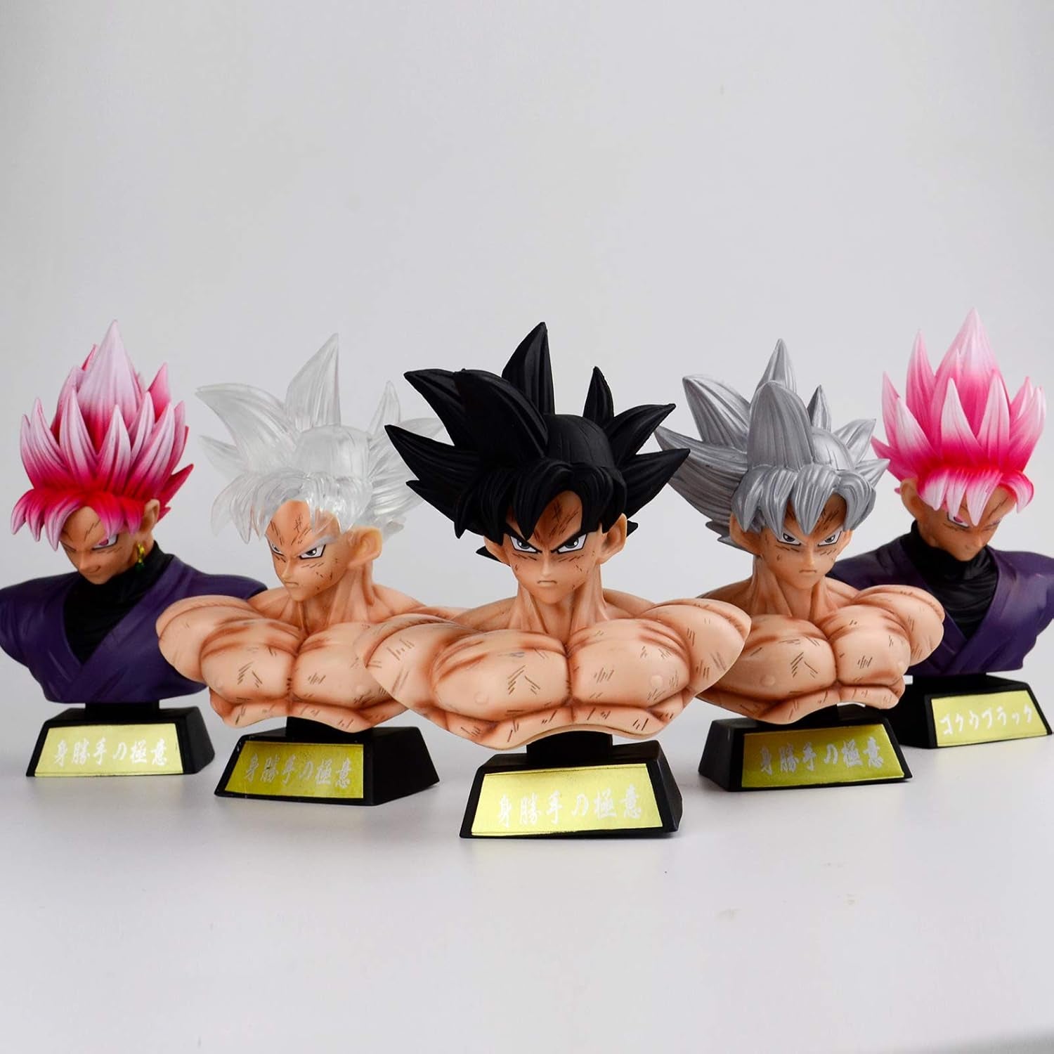 Super Saiyan Ultra Instinct Son Goku Bust Black Zamasu PVC Action Figure GK Collection DBZ Goku Figurine Model Toys Statue Home Car Decor (White Hair with LED)