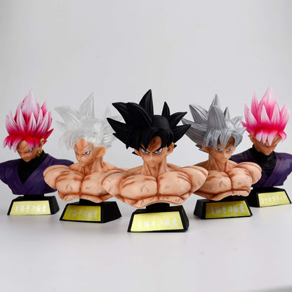 Super Saiyan Ultra Instinct Son Goku Bust Black Zamasu PVC Action Figure GK Collection DBZ Goku Figurine Model Toys Statue Home Car Decor (White Hair with LED)