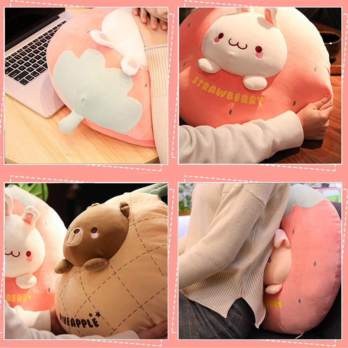 18In Bunny Plush Pillow Cute Strawberry Stuffed Animal Kawaii Anime Bunny Plushie Soft Hugging Pillow Plush Toy Friends Family Members