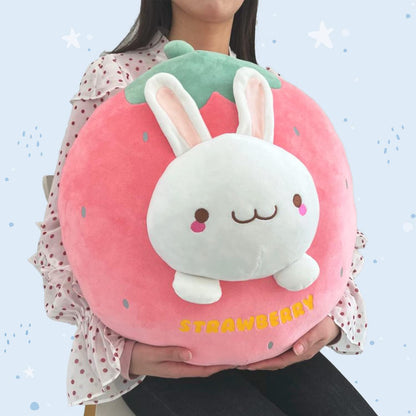 18In Bunny Plush Pillow Cute Strawberry Stuffed Animal Kawaii Anime Bunny Plushie Soft Hugging Pillow Plush Toy Friends Family Members