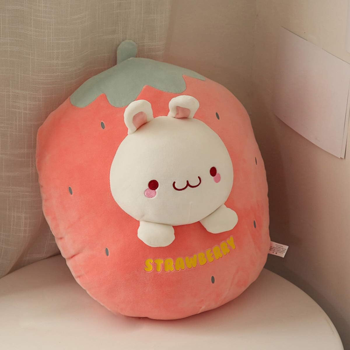 18In Bunny Plush Pillow Cute Strawberry Stuffed Animal Kawaii Anime Bunny Plushie Soft Hugging Pillow Plush Toy Friends Family Members