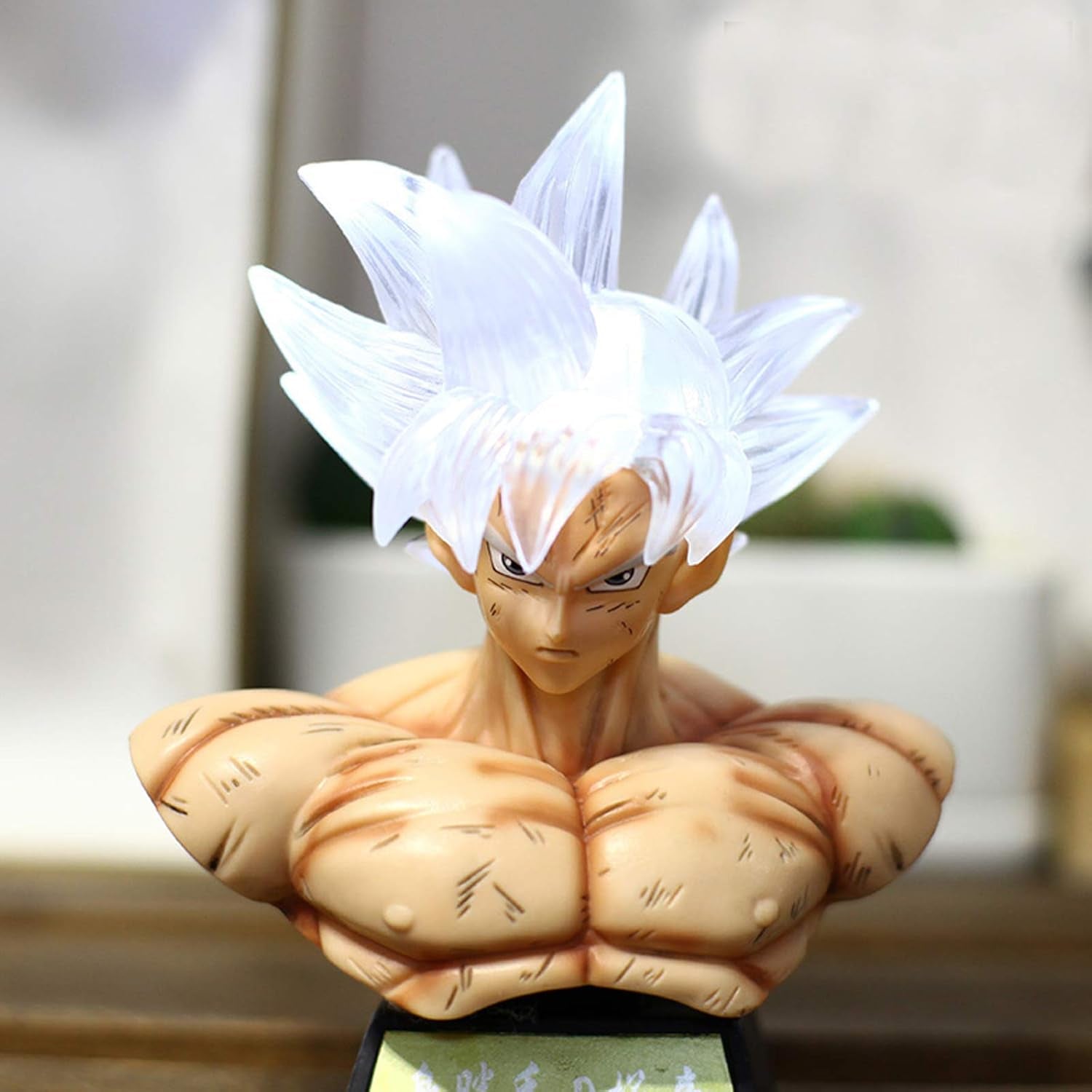 Super Saiyan Ultra Instinct Son Goku Bust Black Zamasu PVC Action Figure GK Collection DBZ Goku Figurine Model Toys Statue Home Car Decor (White Hair with LED)