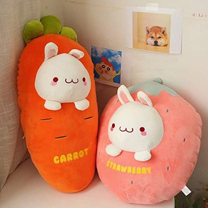 18In Bunny Plush Pillow Cute Strawberry Stuffed Animal Kawaii Anime Bunny Plushie Soft Hugging Pillow Plush Toy Friends Family Members