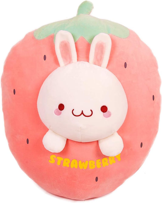 18In Bunny Plush Pillow Cute Strawberry Stuffed Animal Kawaii Anime Bunny Plushie Soft Hugging Pillow Plush Toy Friends Family Members