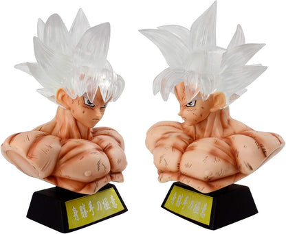 Super Saiyan Ultra Instinct Son Goku Bust Black Zamasu PVC Action Figure GK Collection DBZ Goku Figurine Model Toys Statue Home Car Decor (White Hair with LED)